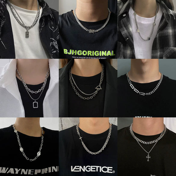 Titanium Steel Doublelayer Hiphop Unisex Clavicle Chain With Geometric Design And Electroplating Treatment Snake Bone Chain