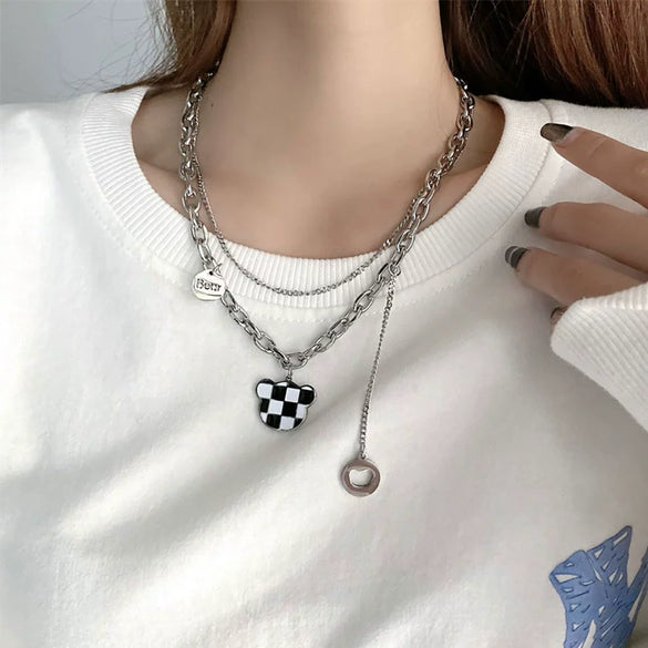 Titanium Steel Doublelayer Hiphop Unisex Clavicle Chain With Geometric Design And Electroplating Treatment Snake Bone Chain