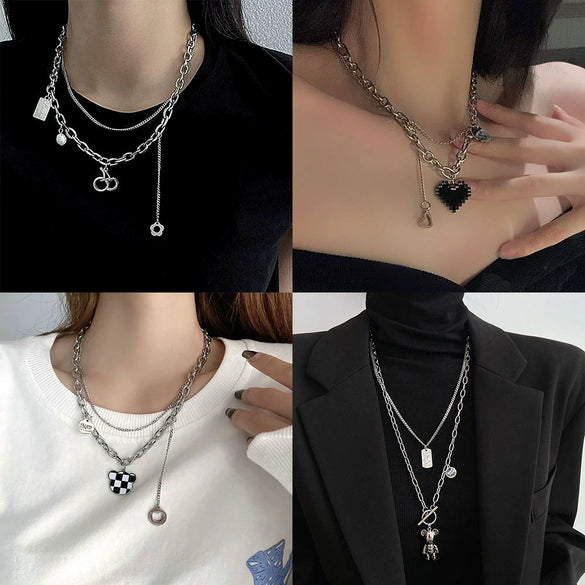 Titanium Steel Doublelayer Hiphop Unisex Clavicle Chain With Geometric Design And Electroplating Treatment Snake Bone Chain