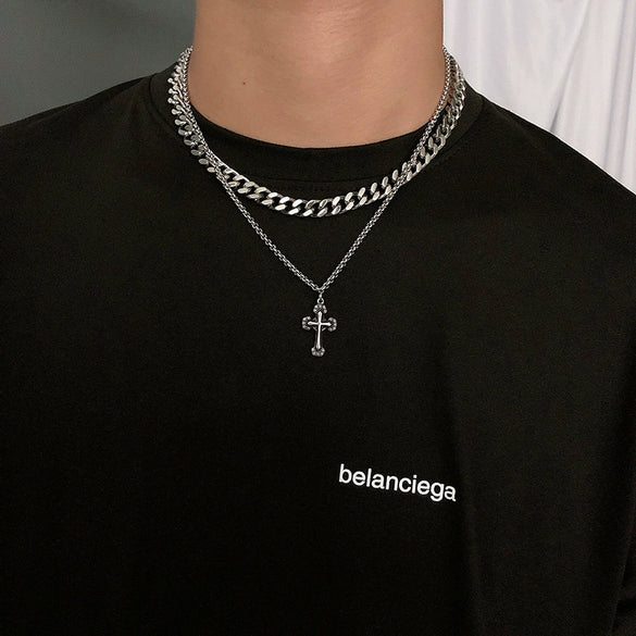Titanium Steel Doublelayer Hiphop Unisex Clavicle Chain With Geometric Design And Electroplating Treatment Snake Bone Chain