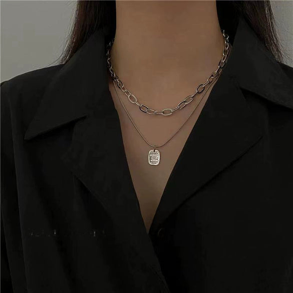 Titanium Steel Doublelayer Hiphop Unisex Clavicle Chain With Geometric Design And Electroplating Treatment Snake Bone Chain