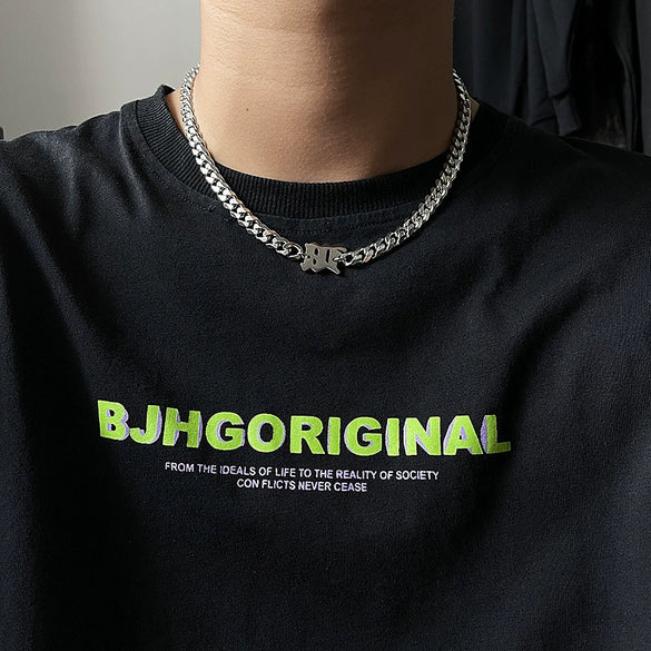 Titanium Steel Doublelayer Hiphop Unisex Clavicle Chain With Geometric Design And Electroplating Treatment Snake Bone Chain