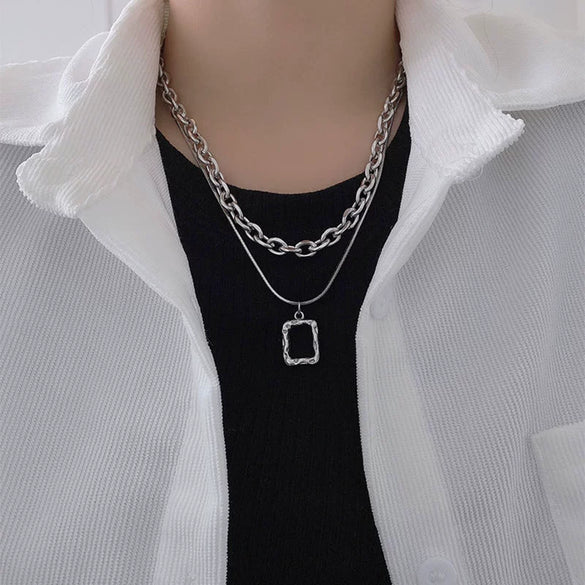Titanium Steel Doublelayer Hiphop Unisex Clavicle Chain With Geometric Design And Electroplating Treatment Snake Bone Chain