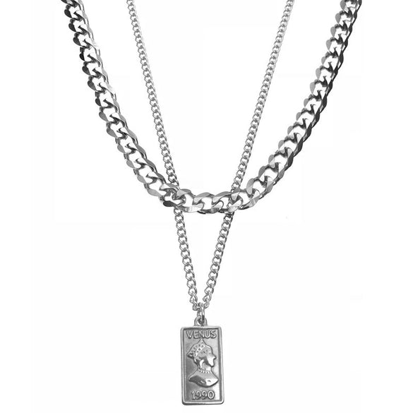 Titanium Steel Doublelayer Hiphop Unisex Clavicle Chain With Geometric Design And Electroplating Treatment Snake Bone Chain