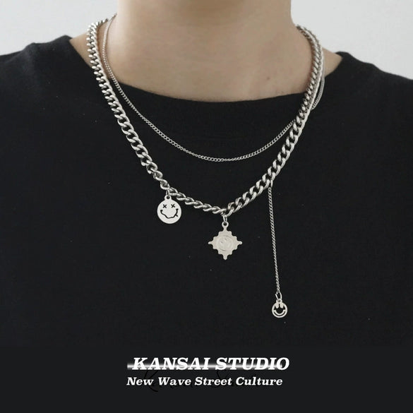 Titanium Steel Doublelayer Hiphop Unisex Clavicle Chain With Geometric Design And Electroplating Treatment Snake Bone Chain