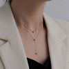 Titanium Steel Doublelayer Stacked Tassel Ball Light Luxury Necklace With Drop Shape And Snake Bone Chain
