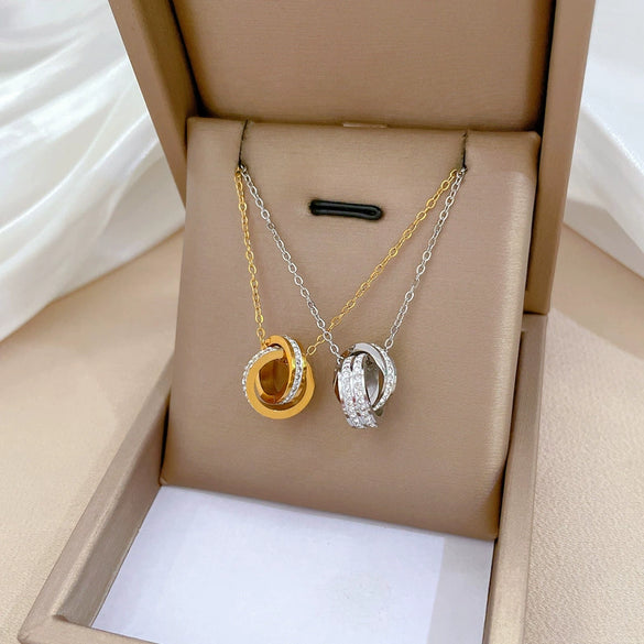 Titanium Steel Doublering Fulldiamond Necklace With Geometric Pattern And Electroplating For Unisex Cartoon Style