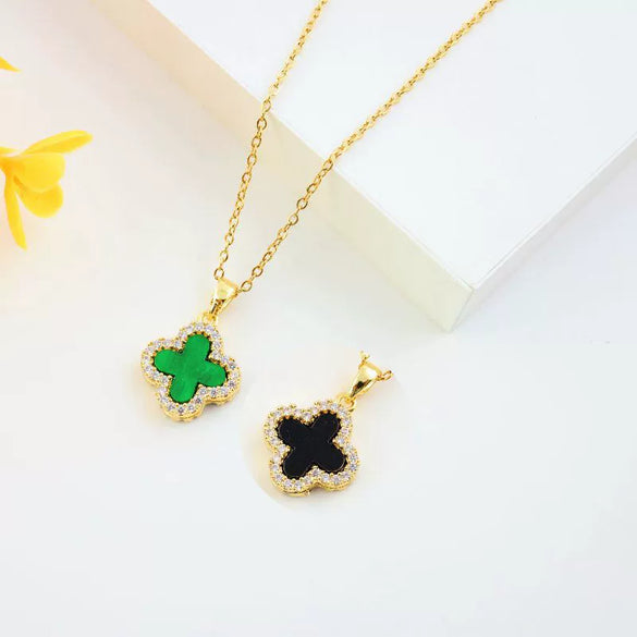 Titanium Steel Doublesided Clover Necklace With Zircon Inlay Electroplated Light Luxury Niche Design Jewelry For Women