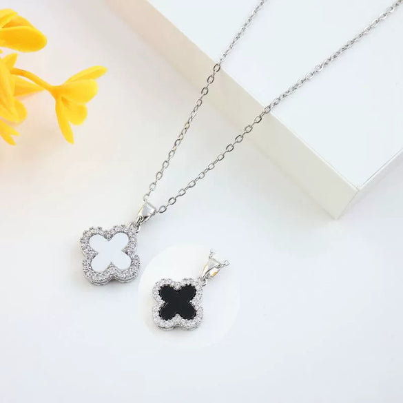 Titanium Steel Doublesided Clover Necklace With Zircon Inlay Electroplated Light Luxury Niche Design Jewelry For Women