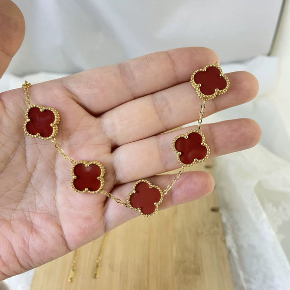 Titanium Steel Doublesided Fourleaf Clover Bracelet Inlaid With Gold Nonallergenic Luxury Style For Women