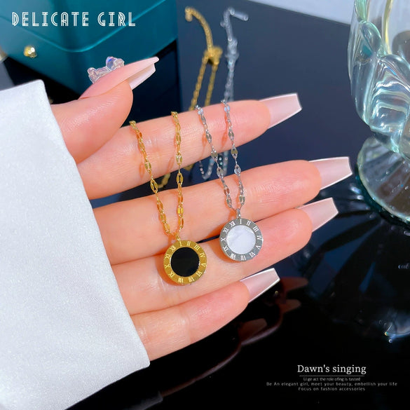 Titanium Steel Doublesided Fritillaria Furnace Real Gold Electroplated Cartoon Geometric Female Necklace