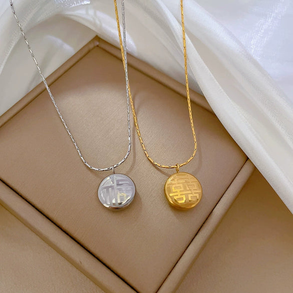 Titanium Steel Doublesided Geometric Style Electroplated Female Necklace With Simple Cartoon And Plant Flowers Design