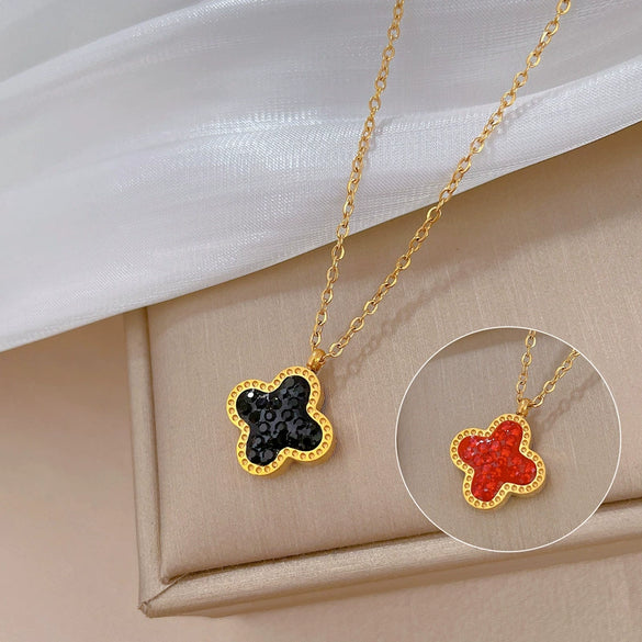 Titanium Steel Doublesided Lucky Grass Geometric Style Electroplated Necklace For Unisex