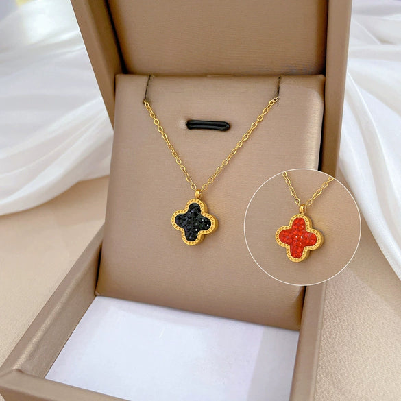 Titanium Steel Doublesided Lucky Grass Geometric Style Electroplated Necklace For Unisex