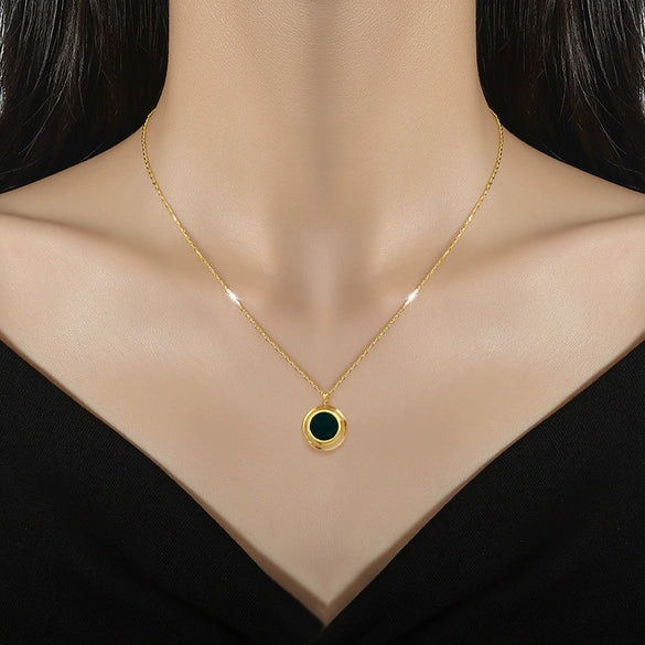 Titanium Steel Doublesided Shell Necklace Extreme Simple Style Geometric Pattern Electroplated Unisex