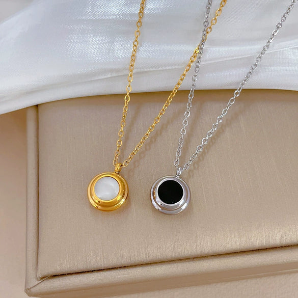 Titanium Steel Doublesided Shell Necklace Extreme Simple Style Geometric Pattern Electroplated Unisex