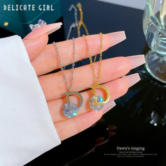 Titanium Steel Dshaped Light Luxury Normcore Style Electroplated Geometric Cartoon Plant Flowers Necklace For Female