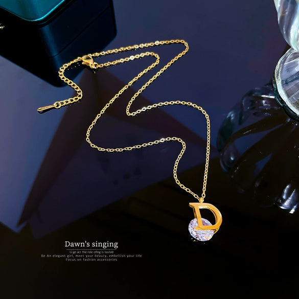 Titanium Steel Dshaped Light Luxury Normcore Style Electroplated Geometric Cartoon Plant Flowers Necklace For Female