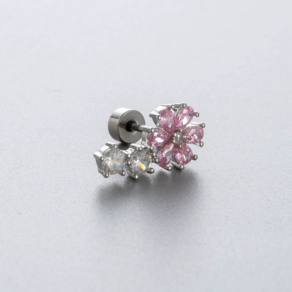 Titanium Steel Ear Nail With Butterfly Whale Flower Zircon Inlay And Lovely Animal Zodiac Pattern