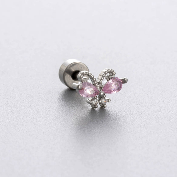 Titanium Steel Ear Nail With Butterfly Whale Flower Zircon Inlay And Lovely Animal Zodiac Pattern