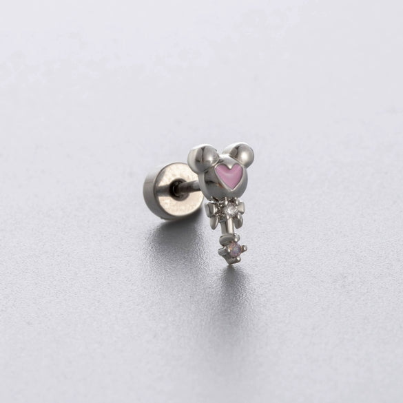 Titanium Steel Ear Nail With Butterfly Whale Flower Zircon Inlay And Lovely Animal Zodiac Pattern