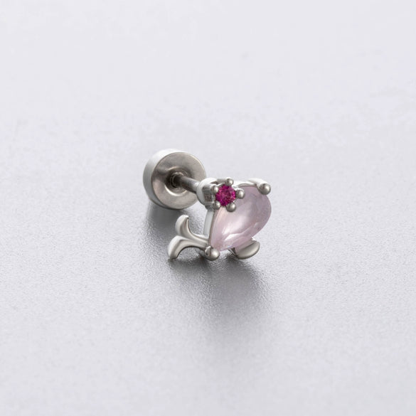 Titanium Steel Ear Nail With Butterfly Whale Flower Zircon Inlay And Lovely Animal Zodiac Pattern