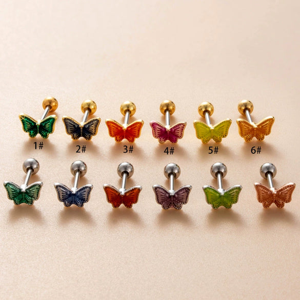 Titanium Steel Ear Nail With Insect Pattern And Dripping Glue Process For Women