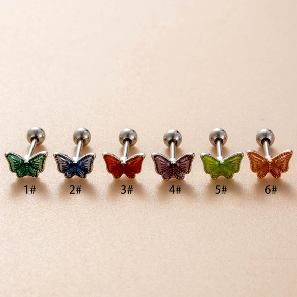 Titanium Steel Ear Nail With Insect Pattern And Dripping Glue Process For Women