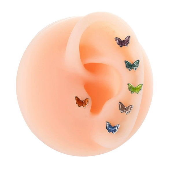Titanium Steel Ear Nail With Insect Pattern And Dripping Glue Process For Women
