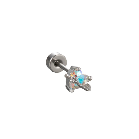 Titanium Steel Ear Nail With Pink Cherry Bow And Inlaid Zircon For Women