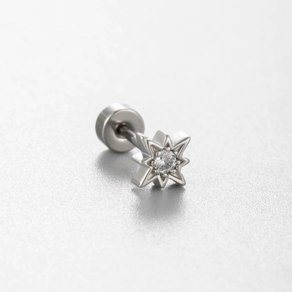 Titanium Steel Ear Nail With Pink Cherry Bow And Inlaid Zircon For Women