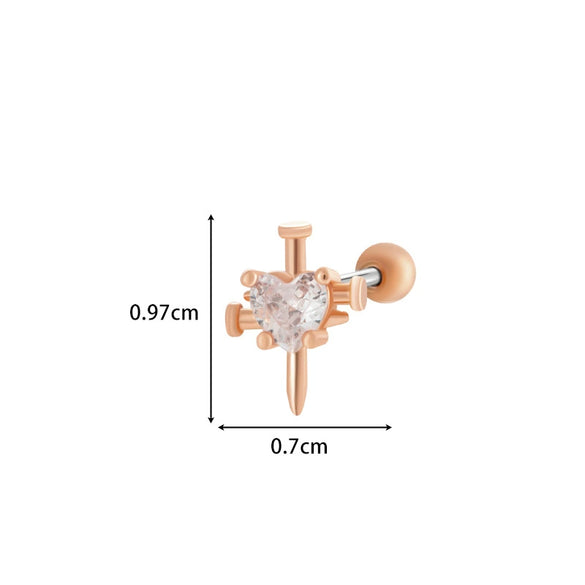 Titanium Steel Ear Studs With Copper Inlaid Zircon Angel Love Cherry Bow And Flower Pattern Electroplated For Women