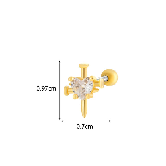 Titanium Steel Ear Studs With Copper Inlaid Zircon Angel Love Cherry Bow And Flower Pattern Electroplated For Women