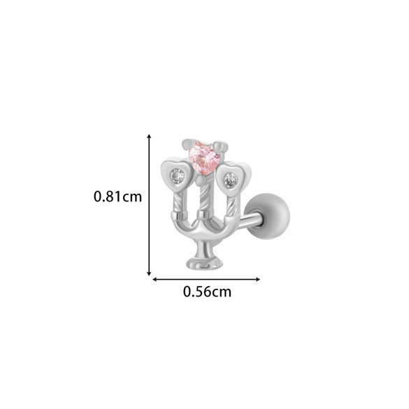 Titanium Steel Ear Studs With Copper Inlaid Zircon Angel Love Cherry Bow And Flower Pattern Electroplated For Women