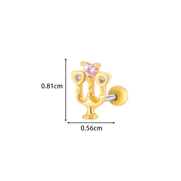 Titanium Steel Ear Studs With Copper Inlaid Zircon Angel Love Cherry Bow And Flower Pattern Electroplated For Women