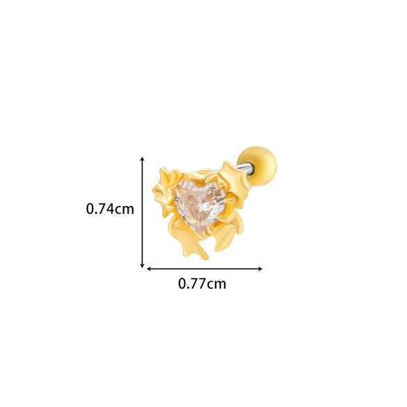 Titanium Steel Ear Studs With Copper Inlaid Zircon Angel Love Cherry Bow And Flower Pattern Electroplated For Women