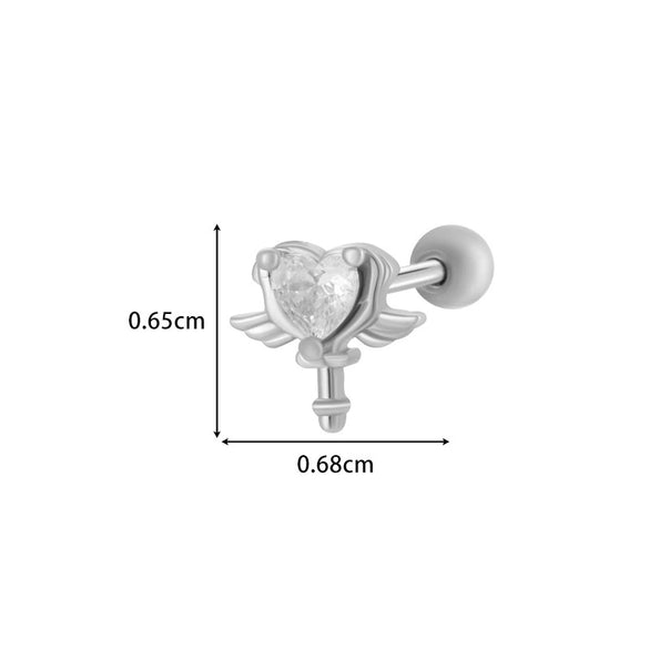 Titanium Steel Ear Studs With Copper Inlaid Zircon Angel Love Cherry Bow And Flower Pattern Electroplated For Women