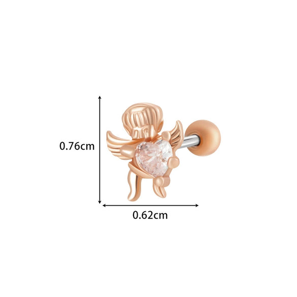 Titanium Steel Ear Studs With Copper Inlaid Zircon Angel Love Cherry Bow And Flower Pattern Electroplated For Women