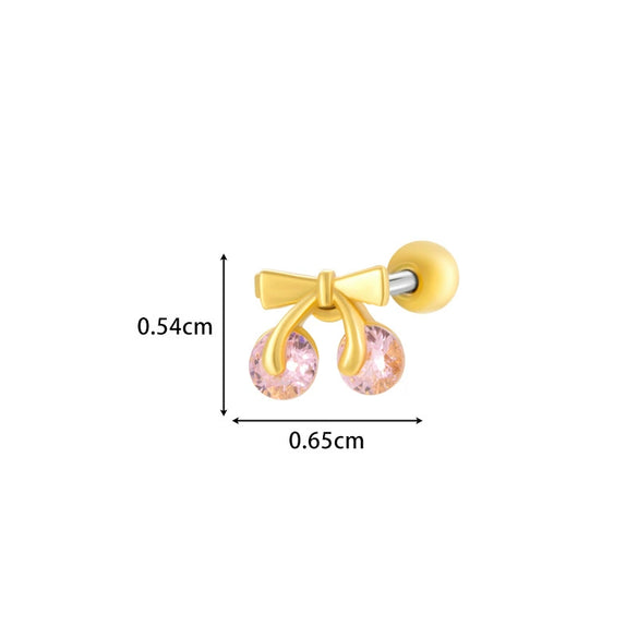Titanium Steel Ear Studs With Copper Inlaid Zircon Angel Love Cherry Bow And Flower Pattern Electroplated For Women