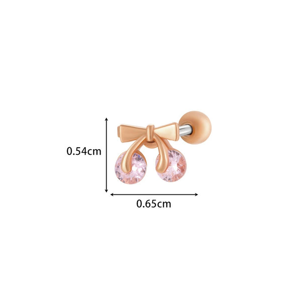 Titanium Steel Ear Studs With Copper Inlaid Zircon Angel Love Cherry Bow And Flower Pattern Electroplated For Women