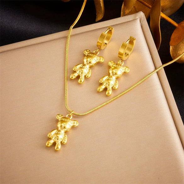 Titanium Steel Earrings And Necklaces Set Sweet Geometric Style Electroplating Treatment Irregular Round Shape For Women