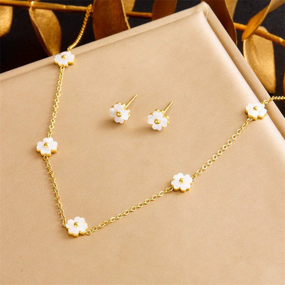 Titanium Steel Earrings And Necklaces Set Sweet Geometric Style Electroplating Treatment Irregular Round Shape For Women