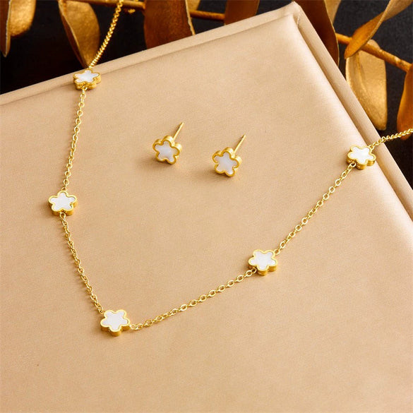 Titanium Steel Earrings And Necklaces Set Sweet Geometric Style Electroplating Treatment Irregular Round Shape For Women
