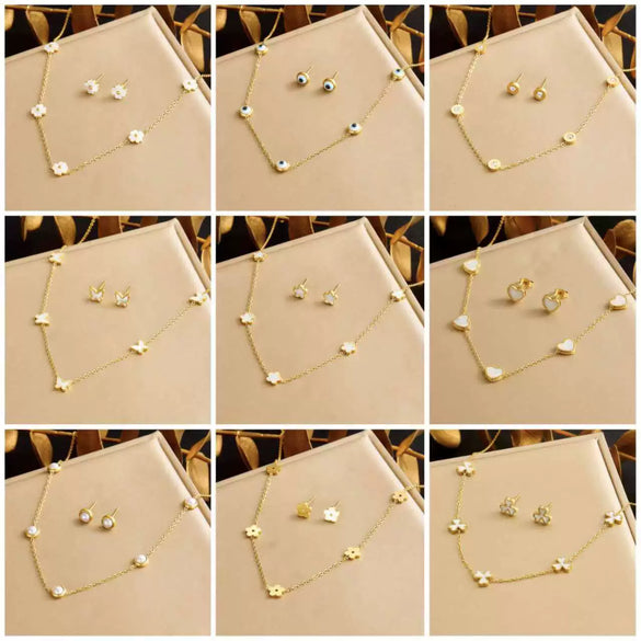 Titanium Steel Earrings And Necklaces Set Sweet Geometric Style Electroplating Treatment Irregular Round Shape For Women