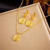 Titanium Steel Earrings And Necklaces Set Sweet Geometric Style Electroplating Treatment Irregular Round Shape For Women
