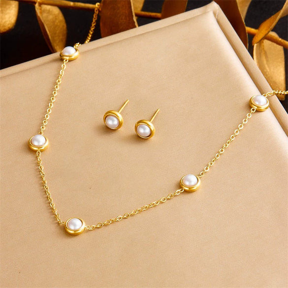 Titanium Steel Earrings And Necklaces Set Sweet Geometric Style Electroplating Treatment Irregular Round Shape For Women