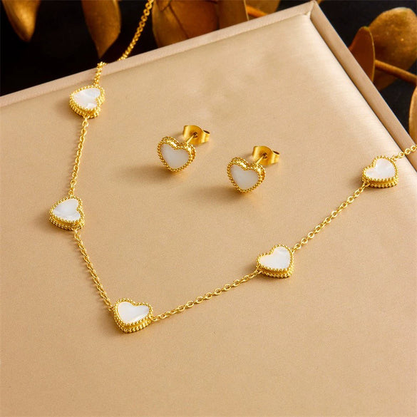 Titanium Steel Earrings And Necklaces Set Sweet Geometric Style Electroplating Treatment Irregular Round Shape For Women