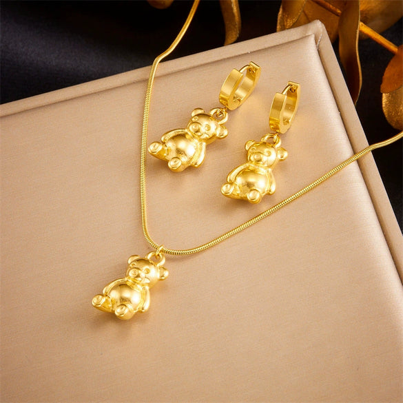Titanium Steel Earrings And Necklaces Set Sweet Geometric Style Electroplating Treatment Irregular Round Shape For Women