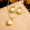 Titanium Steel Earrings And Necklaces Set Sweet Geometric Style Electroplating Treatment Irregular Round Shape For Women
