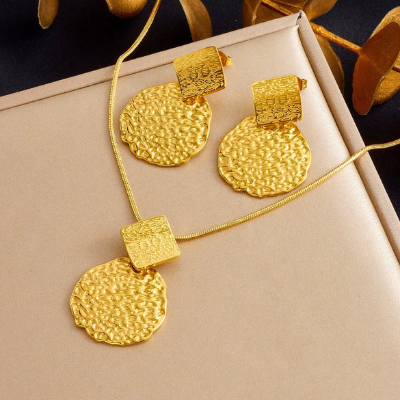 Titanium Steel Earrings And Necklaces Set Sweet Geometric Style Electroplating Treatment Irregular Round Shape For Women